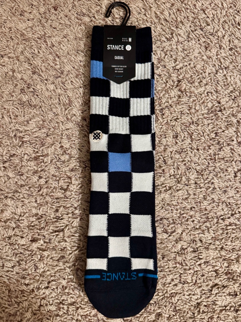 NWT Stance Men's Checkerboard Crew Socks in Black, White & Blue